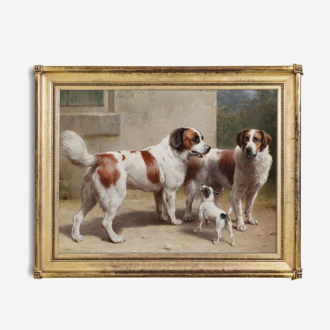 Two Big Dogs and Small Puppy Playful Vintage Canine Group Poster - Image 2