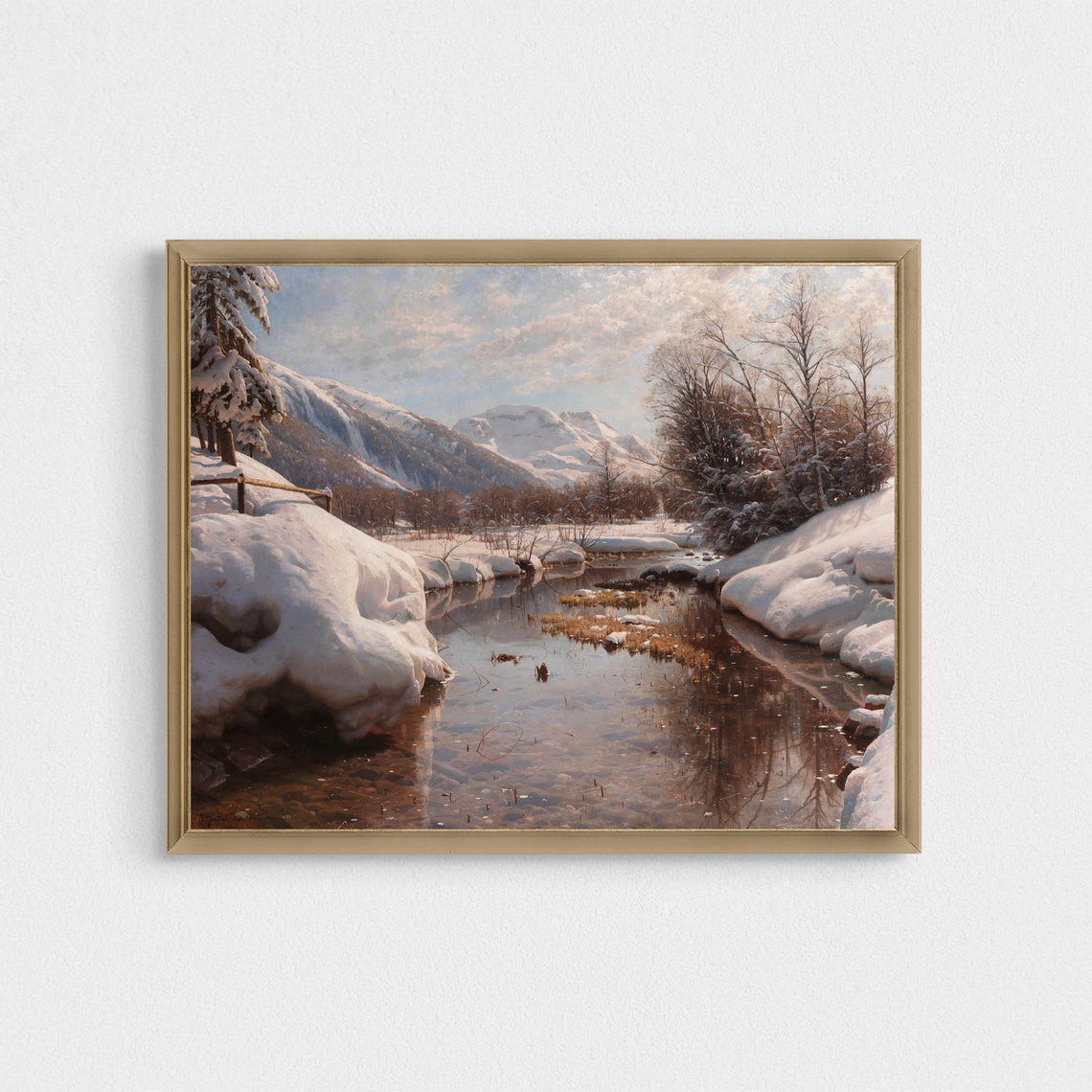 Sunlit Mountain Stream Through Snowbanks Alpine Winter Poster - Image 4