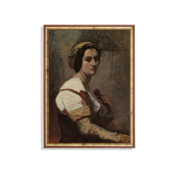 Printed And Shipped Vintage Portrait Painting Antique Woman Portrait Rustic Moody Print 19th Century Fine Art Physical Prints