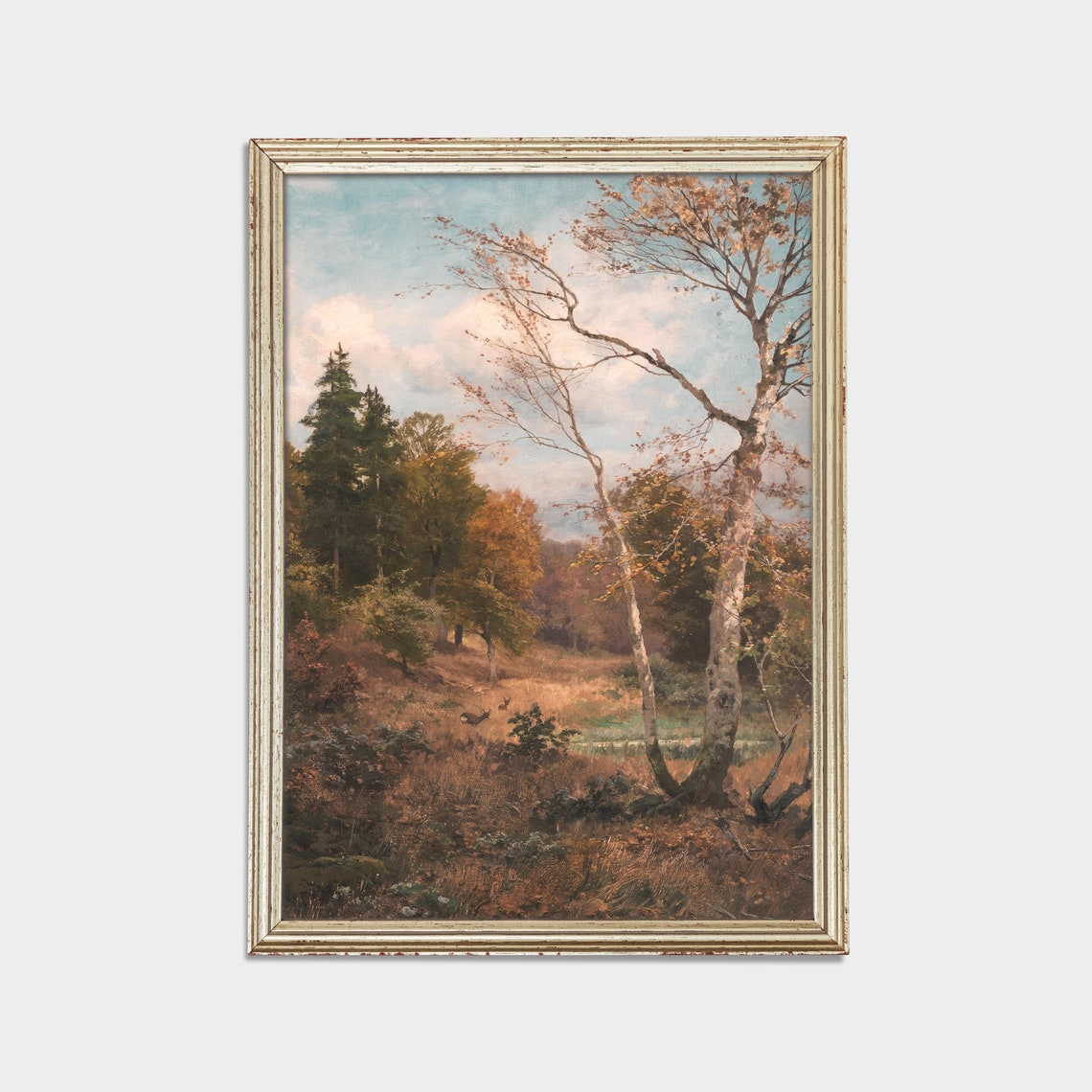 Autumn Birch Forest Clearing Beneath a Bright Blue Sky Poster - Image 2