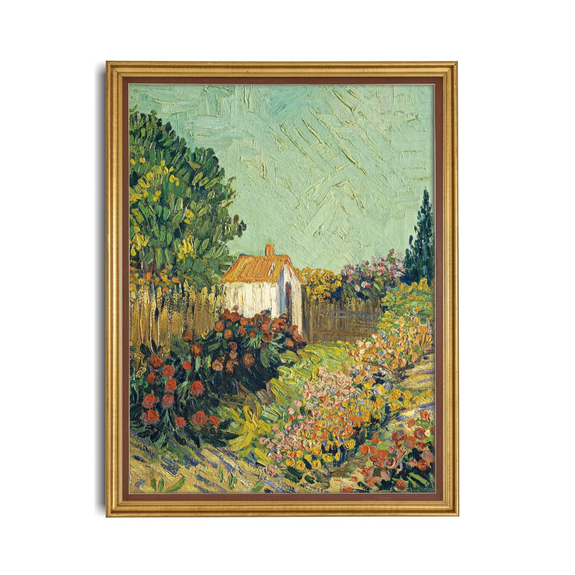 Post-Impressionist Flower Garden with White Cottage Vintage Wall Art - Image 3