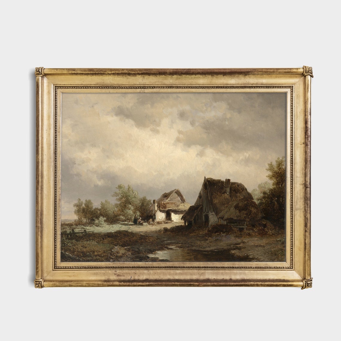 Rustic Dutch Cottages with Thatched Roofs Landscape Oil Poster - Image 2