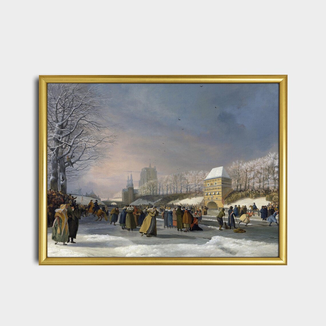 Antique Dutch Skaters On Frozen River Winter Painting Poster - Image 2