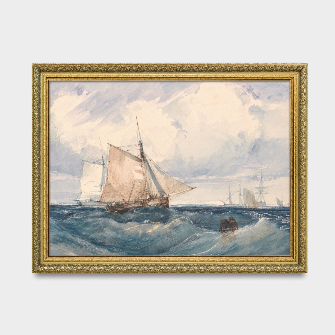 Vintage Sailing Ship Painting Antique Seascape Print Ocean Beach Rustic Art Wall Art Nautical Decor - Image 3