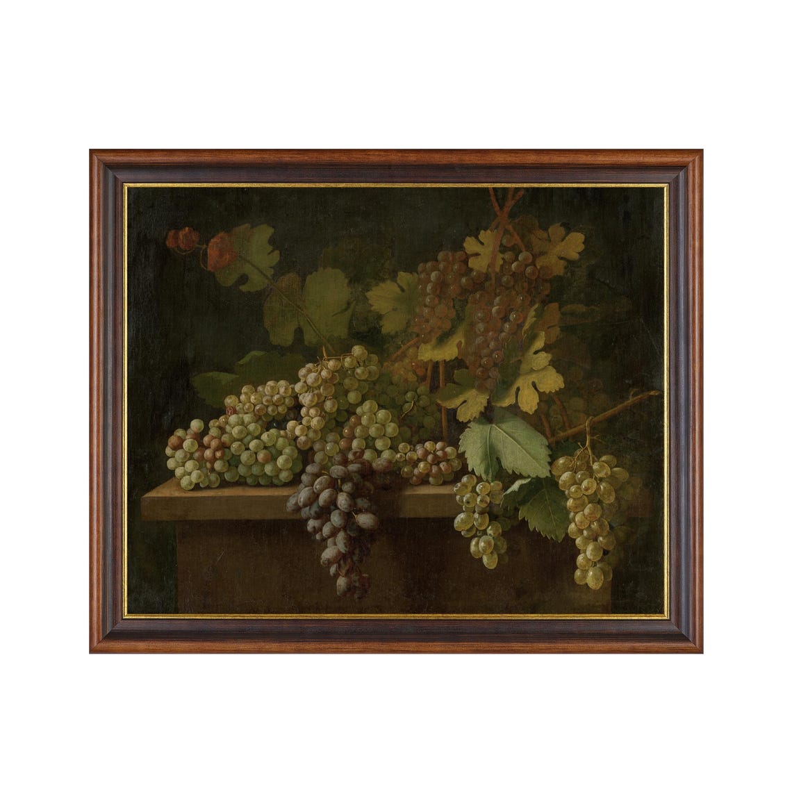Hanging Grape Clusters on a Ledge Dark Old Master Fruit Poster - Image 3