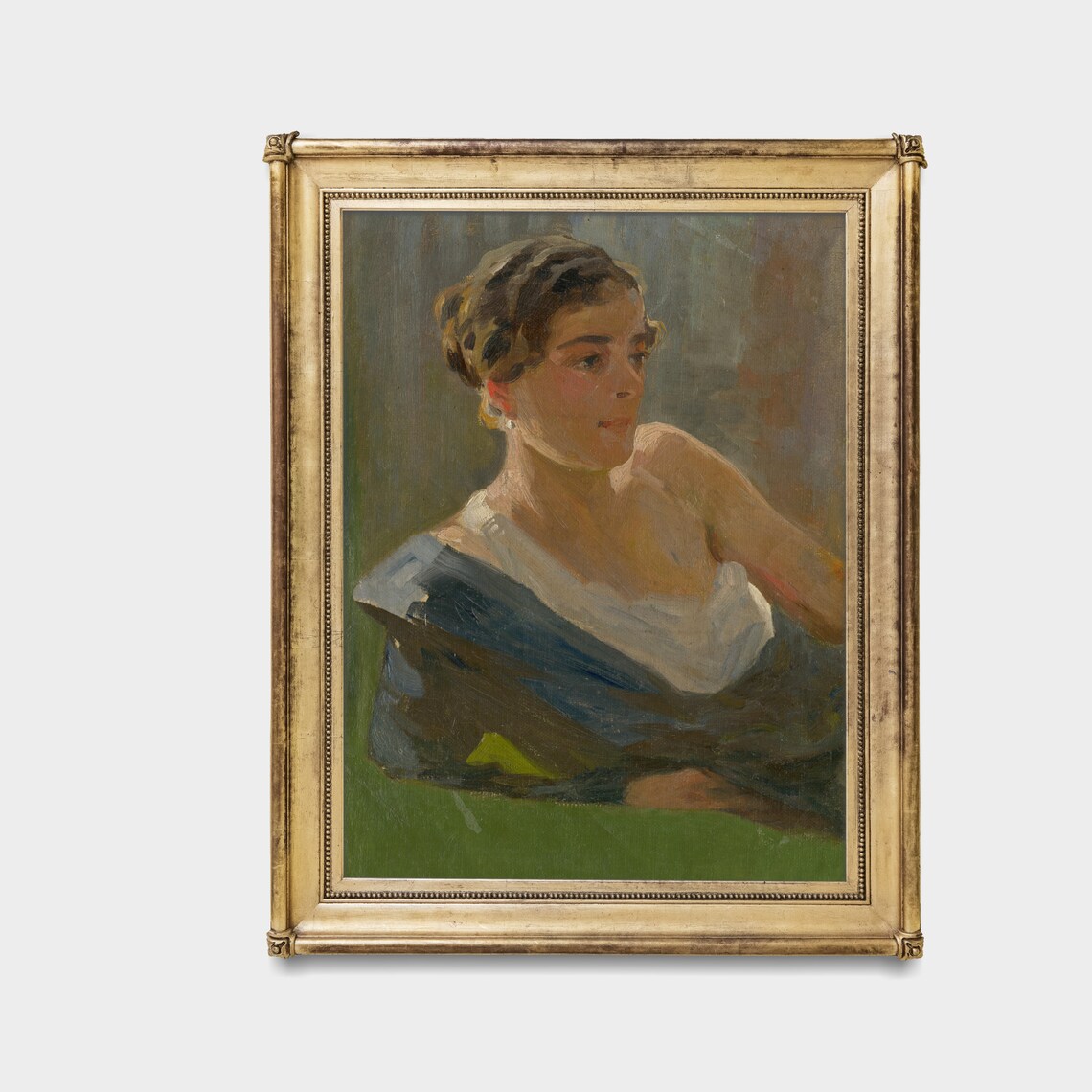 Portrait of a Woman in a Blue Shawl Vintage Oil Painting Poster - Image 3