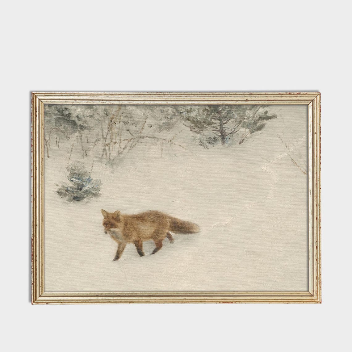 Vintage Red Fox Walking In Snowy Landscape Painting Wall Poster - Image 3