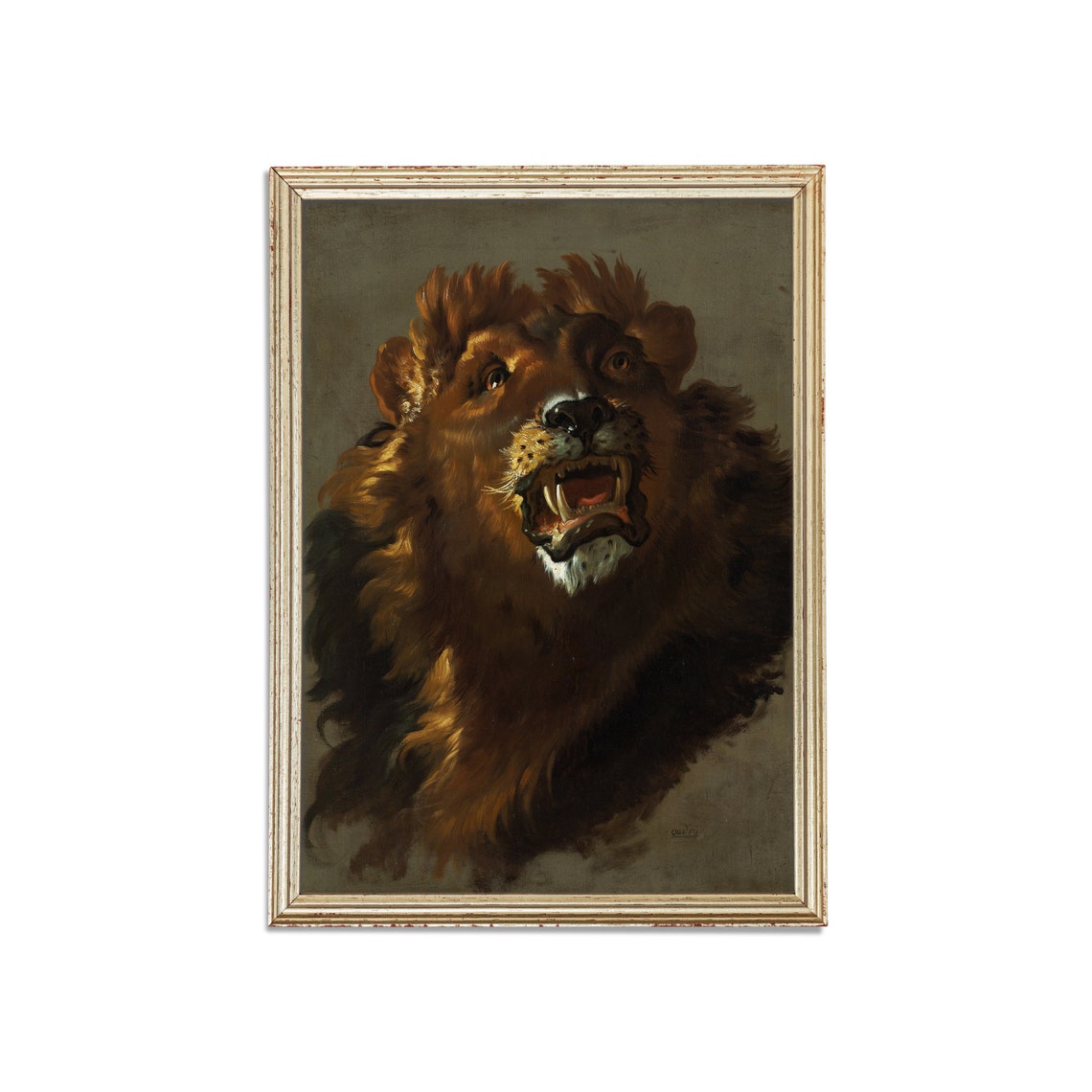 Roaring Lion Head Study in Dark Baroque Painting Style Poster - Image 3