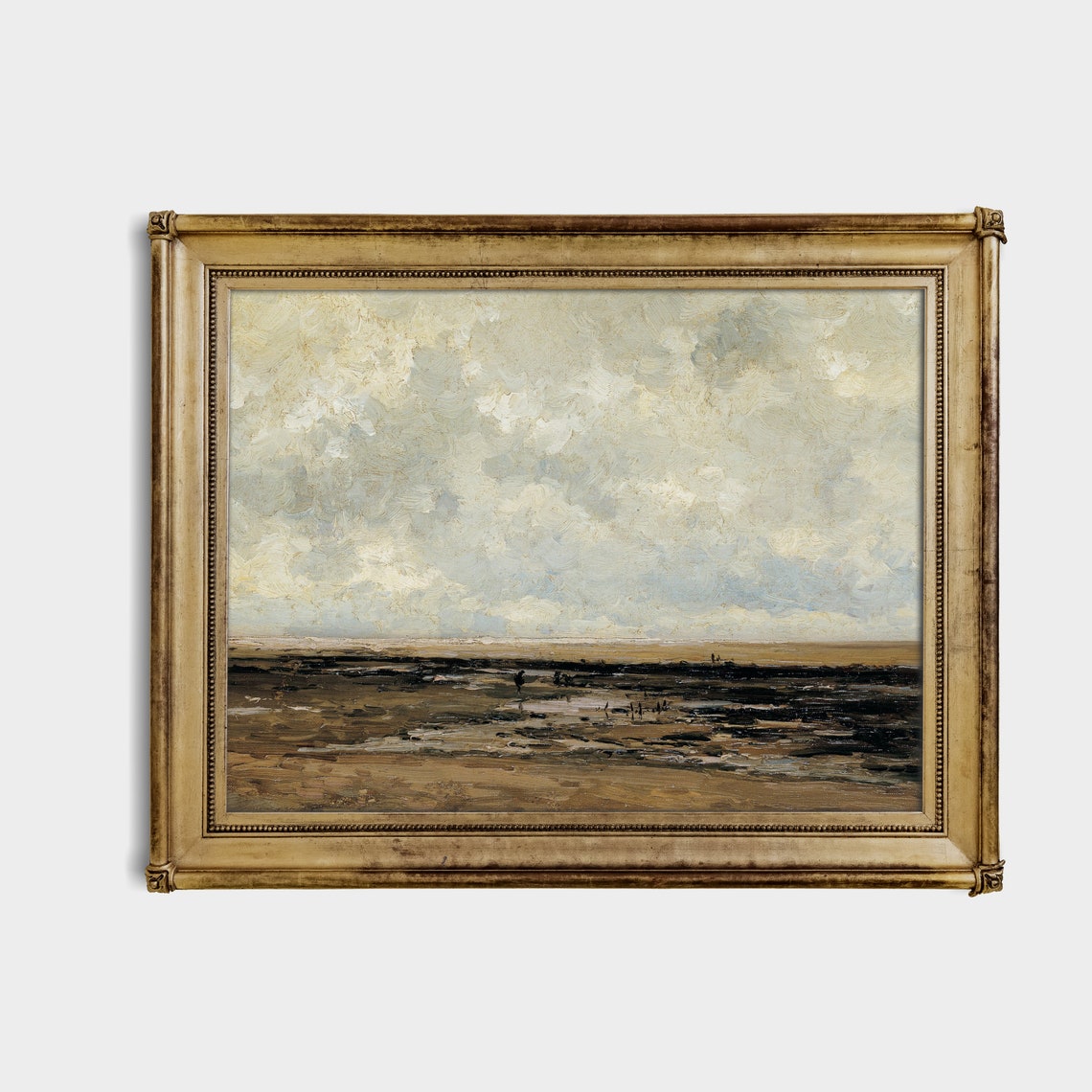 Tidal Flats Under Vast Cloudy Sky Moody Vintage Seascape Poster - Image 2