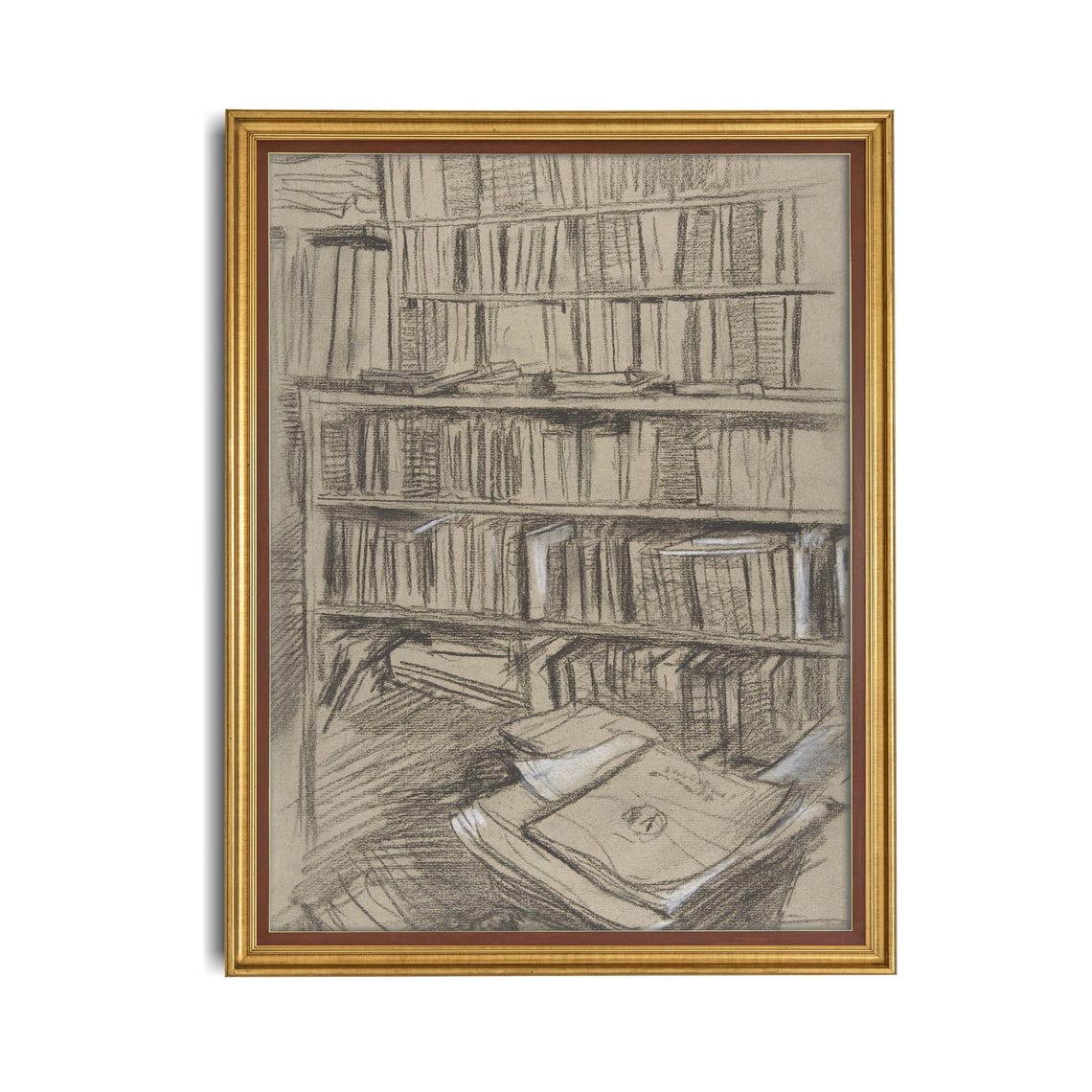 Antique Library Bookshelf Sketch Drawing Study Fine Art Poster - Image 4