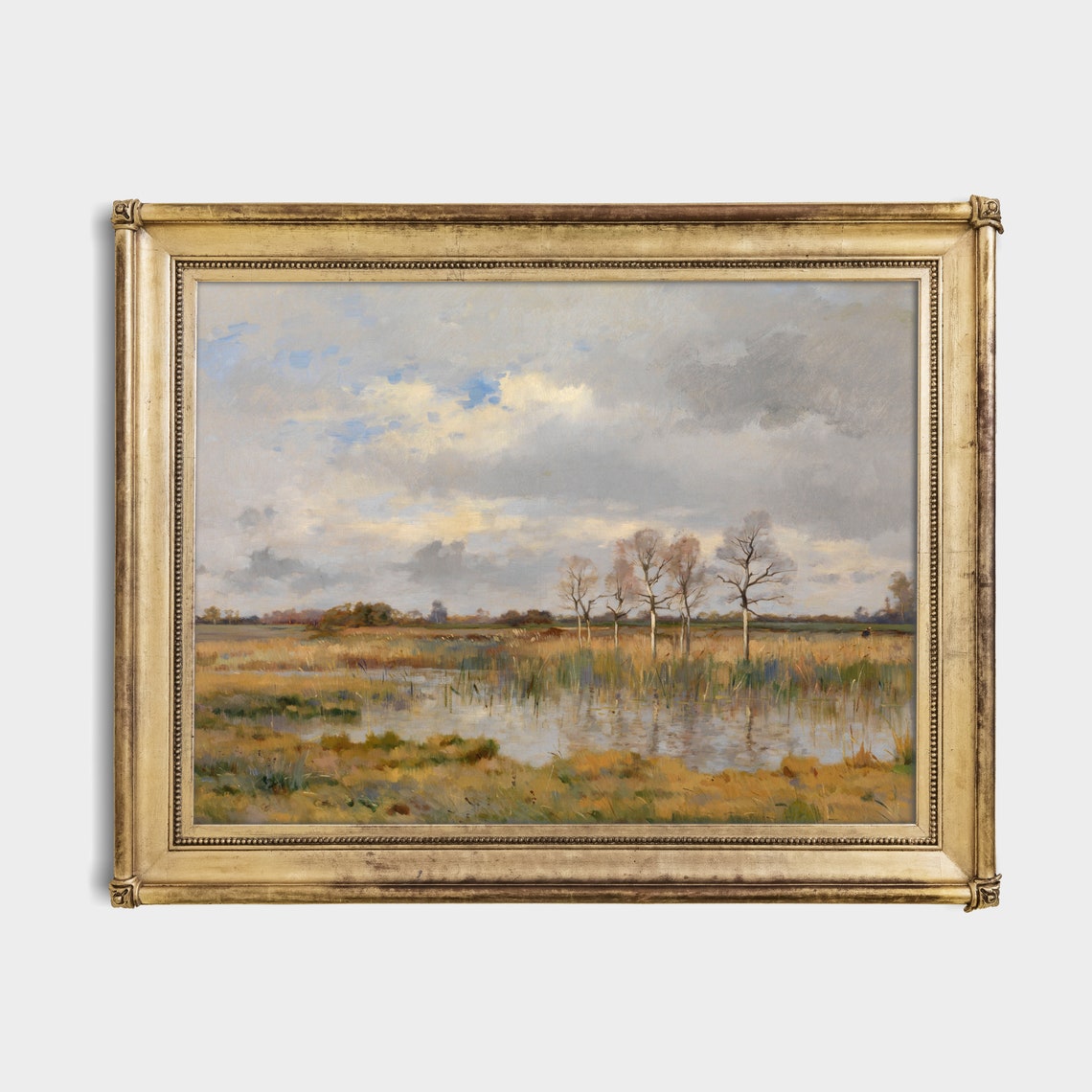 Antique Marsh Wetland with Bare Trees Under a Cloudy Sky Poster - Image 2