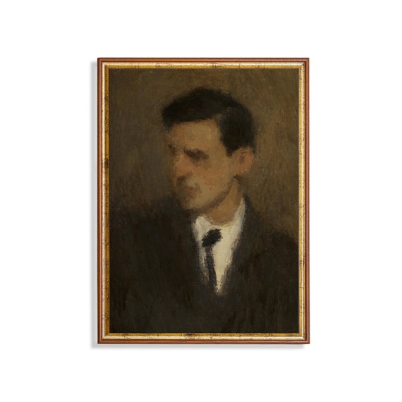 Vintage Portrait Painting Antique Gentleman Portrait Wall Art Moody Rustic Man Art 18th Century Art