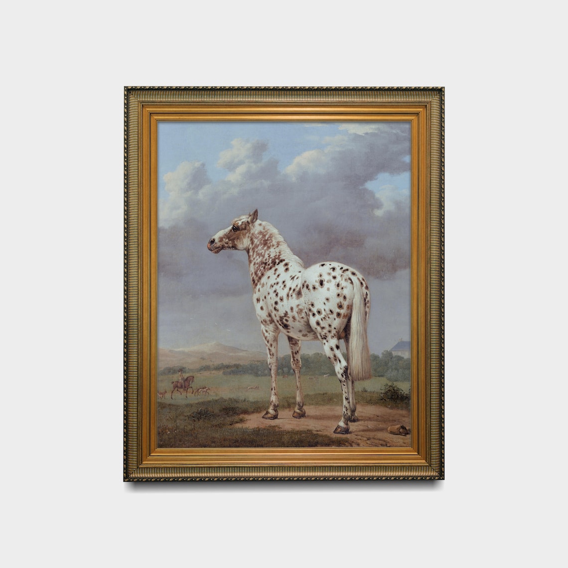 Vintage White Horse Equestrian Oil Painting Print - Image 2