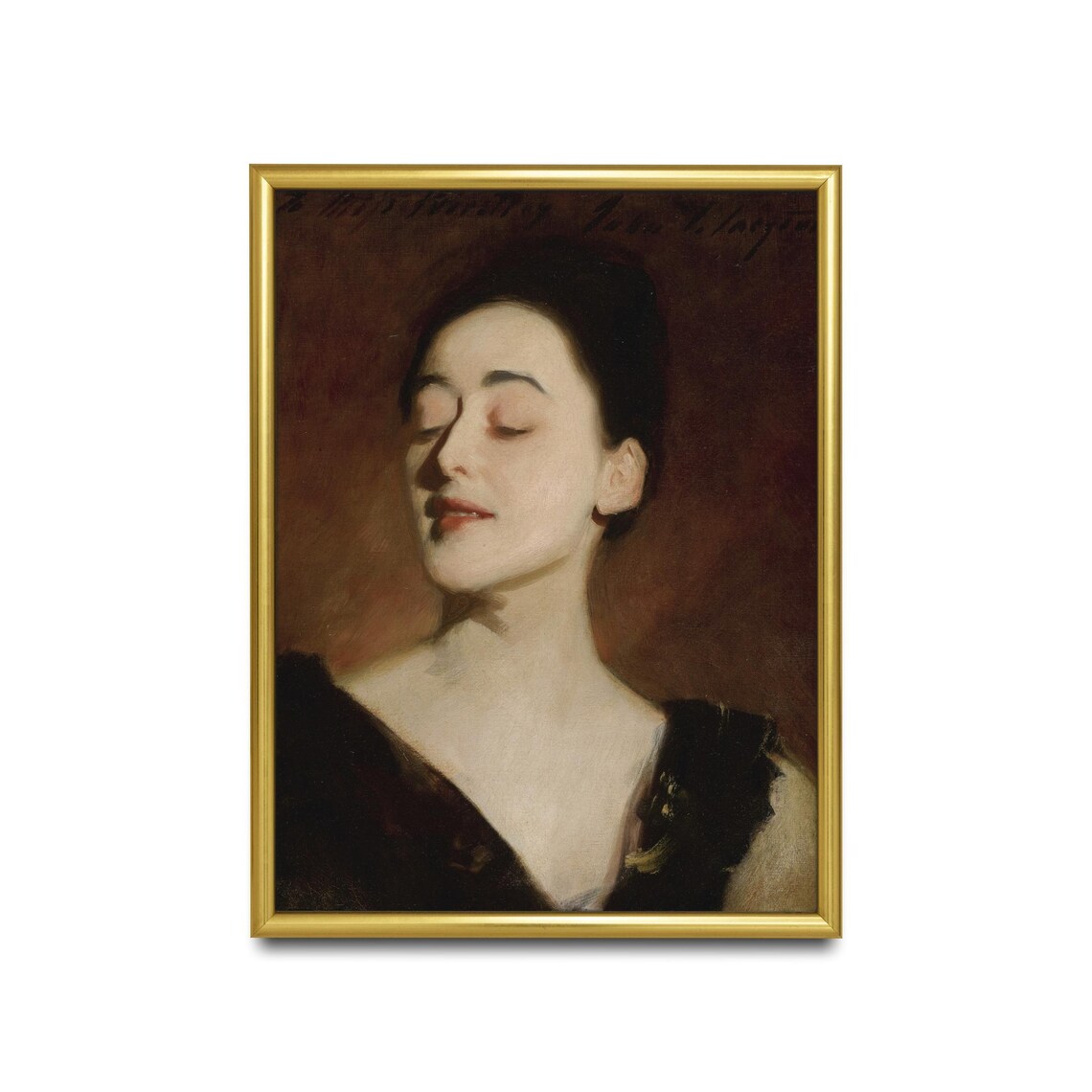 Vintage Woman Portrait Eyes Closed Dark Antique Moody Oil Art Poster - Image 2