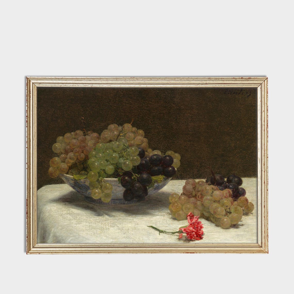 Bowl of Grapes with a Pink Carnation Classic Vintage Fruit Poster - Image 3