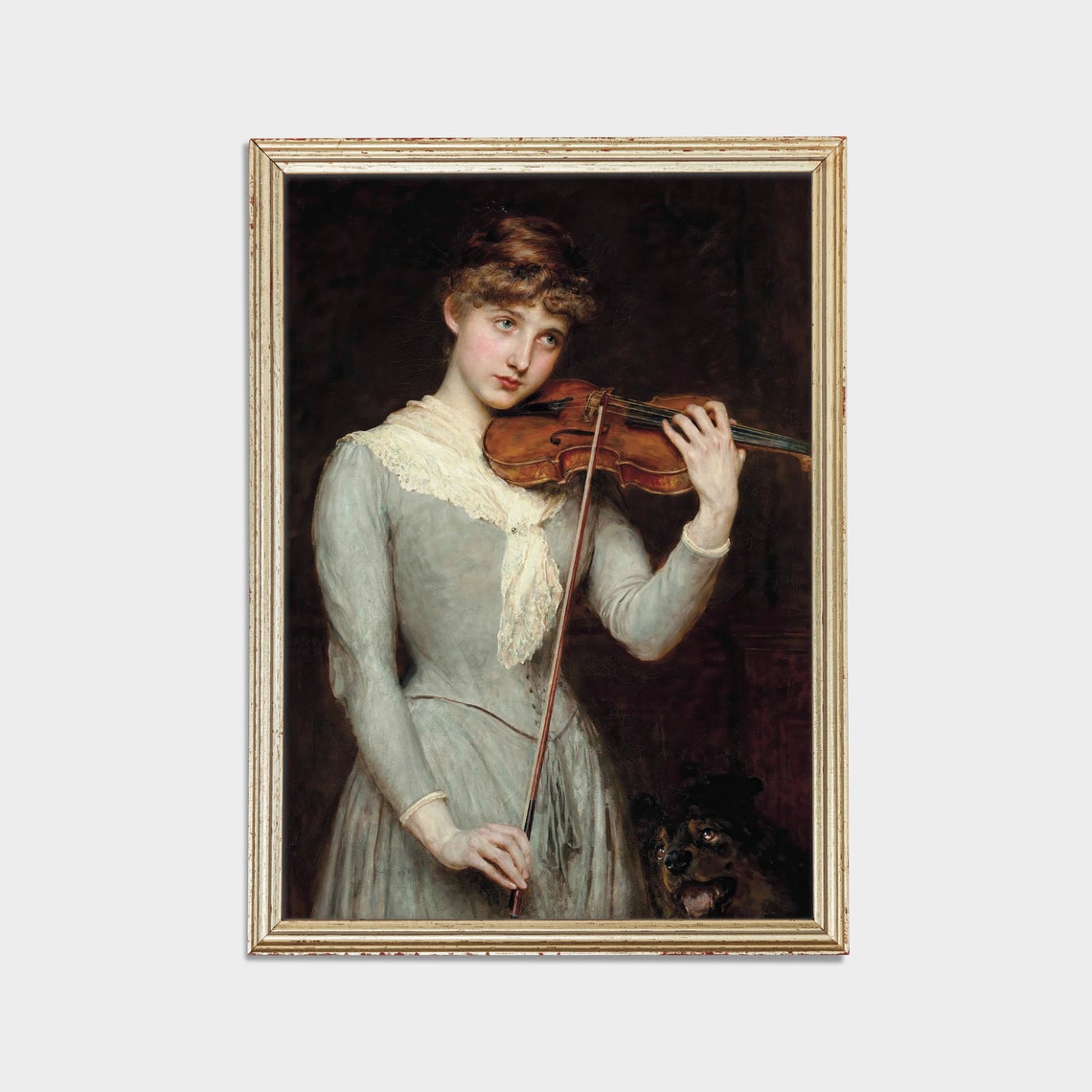 Vintage Violinist Woman With Dog Classical Music Art Wall Poster - Image 2
