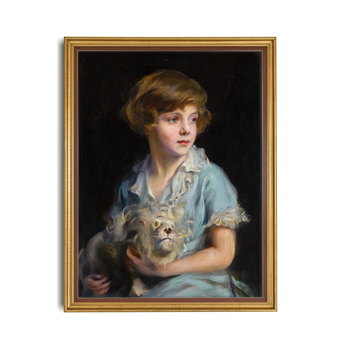 Young Girl Holding Puppy Vintage Classic Portrait Painting Poster - Image 5