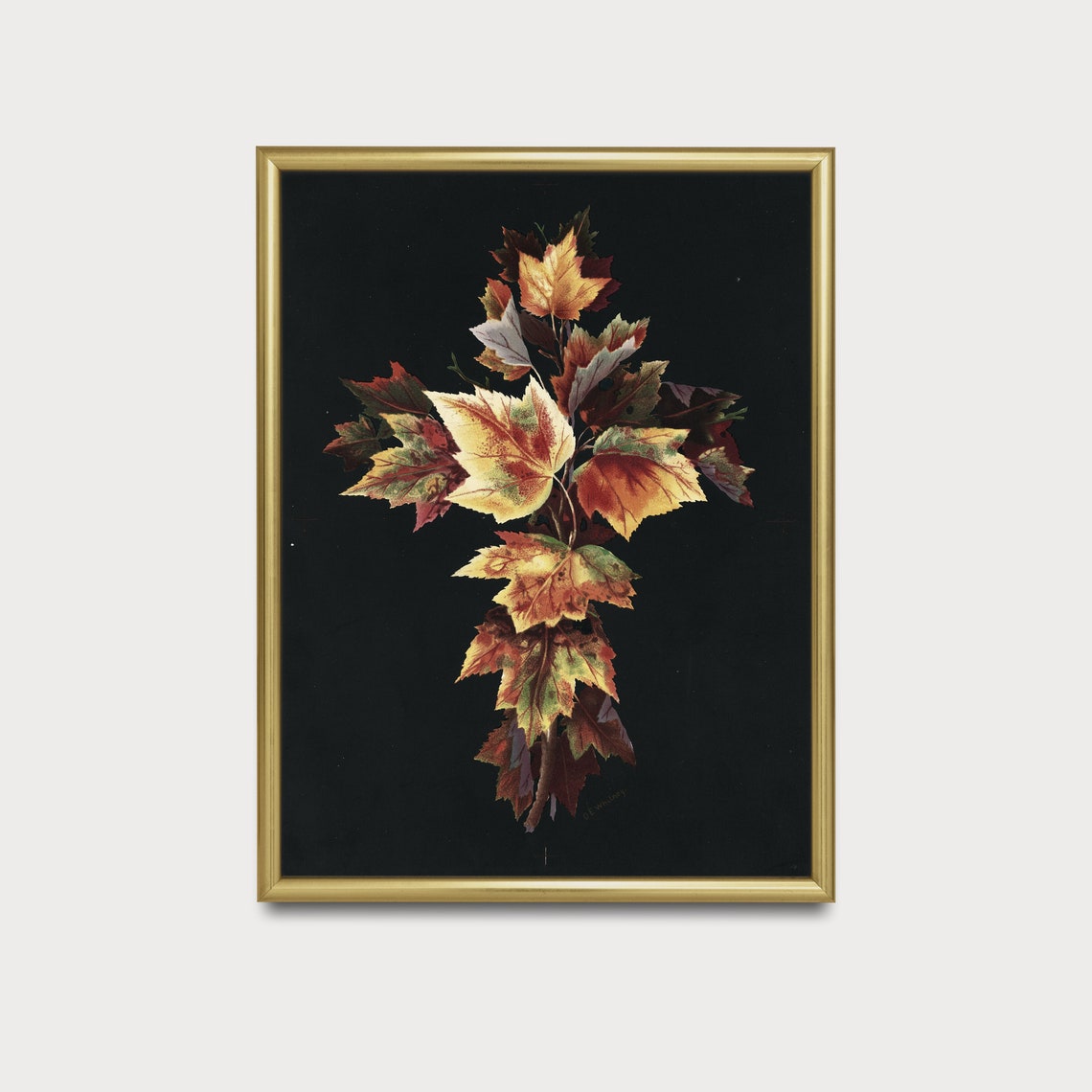 Vintage Autumn Leaves Antique Fall Painting Moody Rustic Botanical Art Print Dark Academia Wall Art - Image 2