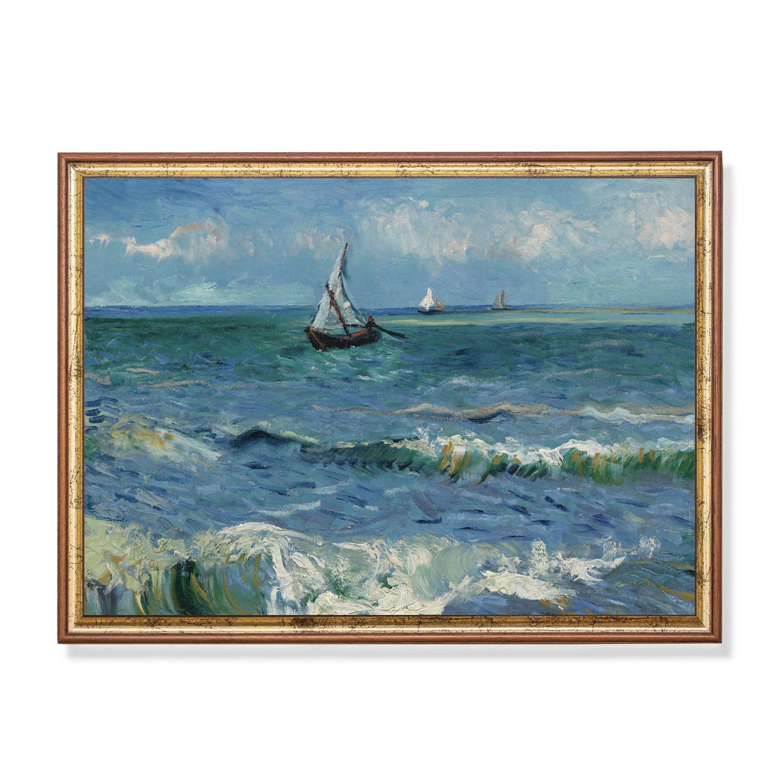 Sailboats Skimming a Bright Blue Sparkling Rolling Sea Poster