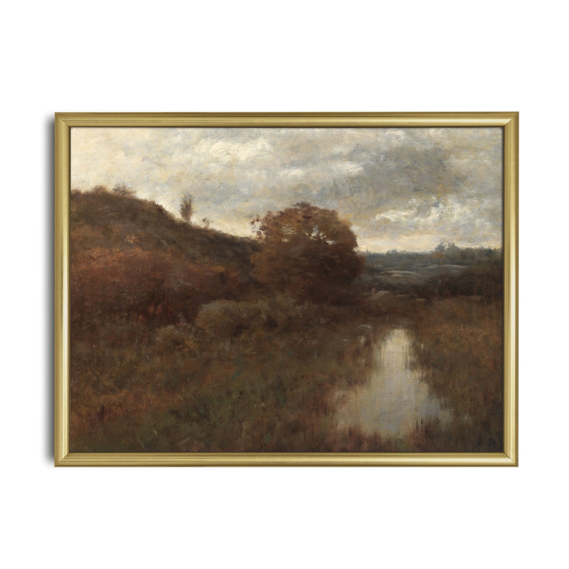Russet Autumn Fields Around a Still Pond Moody Vintage Poster