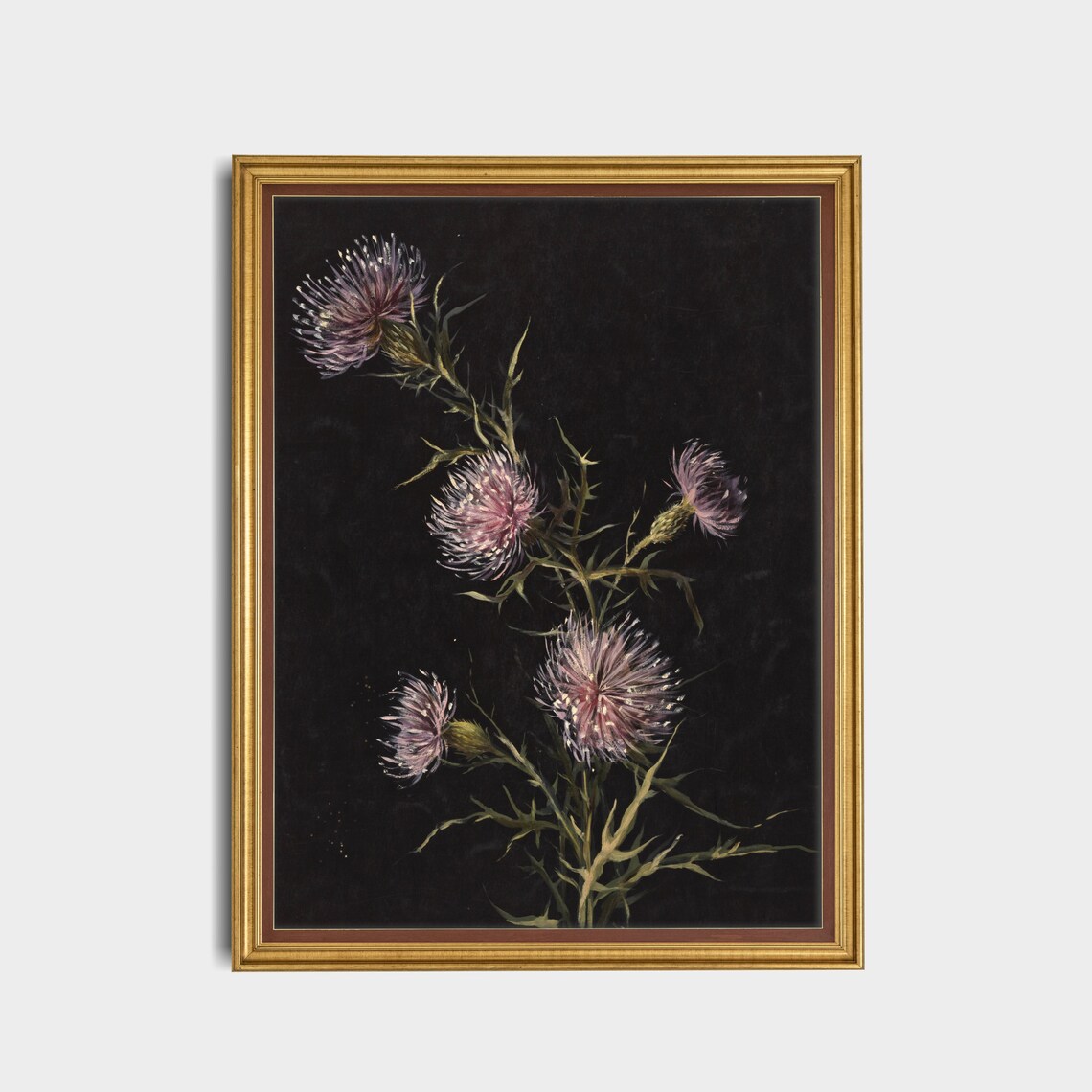 Moody Botanical Thistle Flower Painting on a Black Background Poster - Image 2