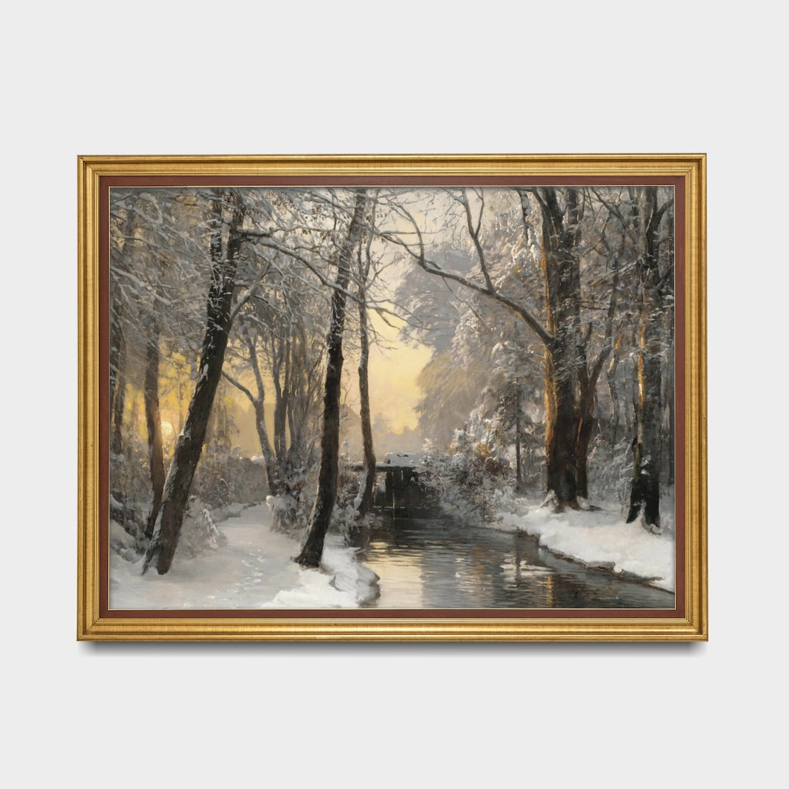 Snowy Forest Stream at Golden Hour Vintage Winter Woodland Poster - Image 3