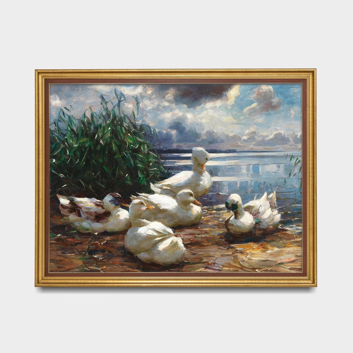 A Flock of White Ducks at the Water's Edge Vintage Bird Poster - Image 5