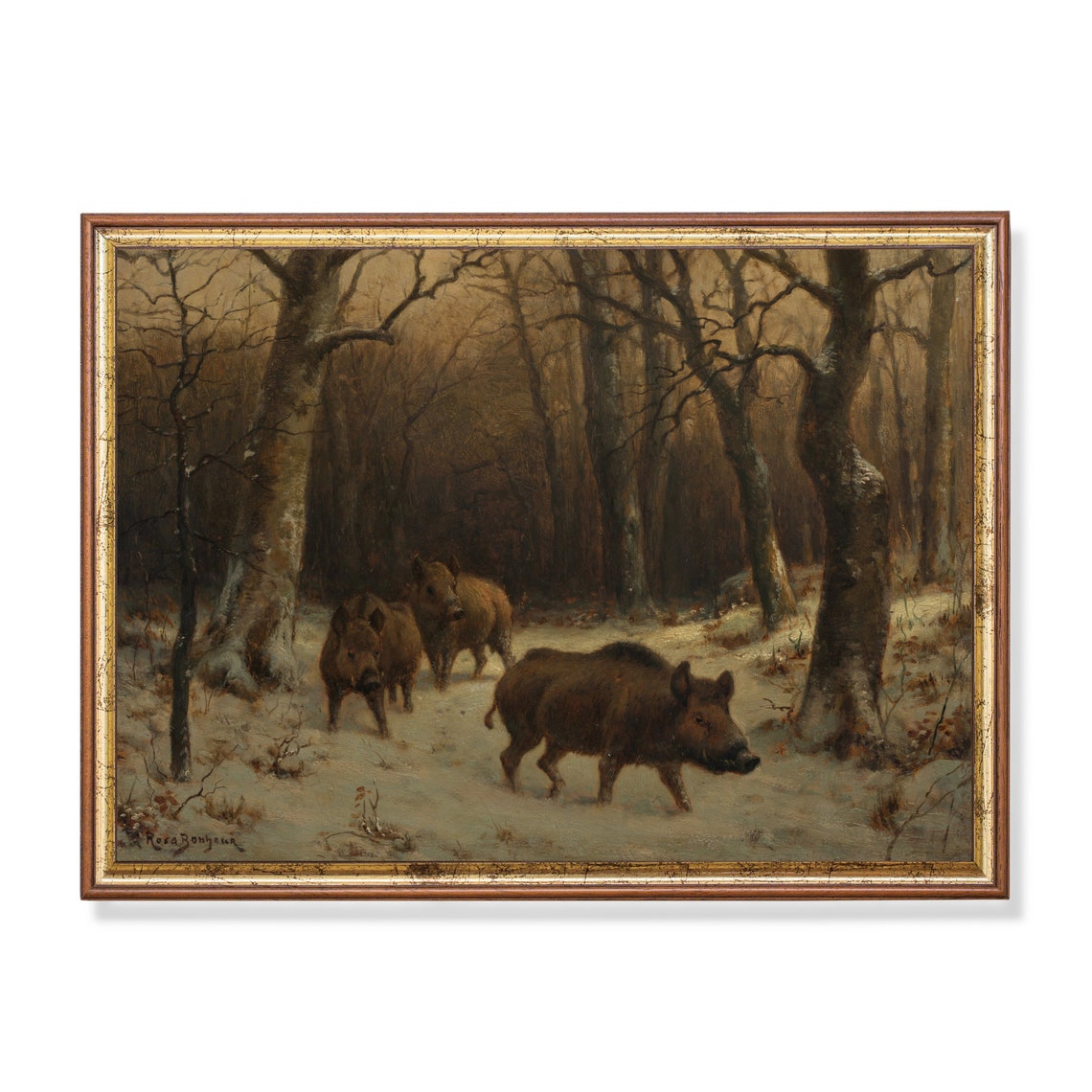 Three Wild Boars in the Snow by Rosa Bonheur Winter Forest Poster