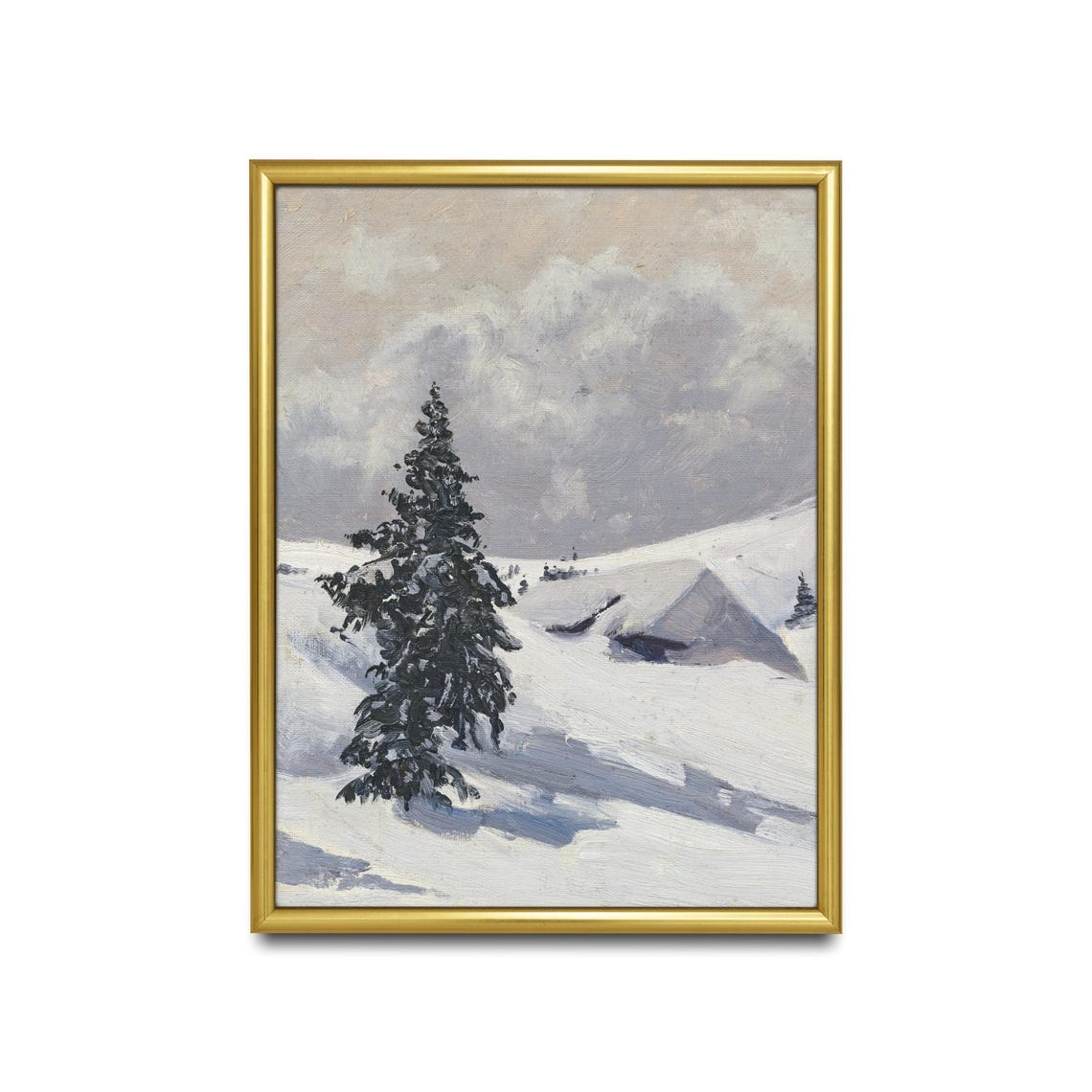 Lone Snowy Pine on a Winter Hillside Vertical Vintage Poster - Image 2