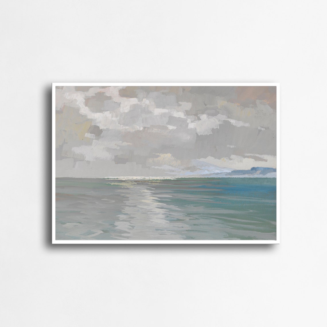 Muted Abstract Seascape with Grey Clouds and Teal Ocean Waves Poster - Image 3
