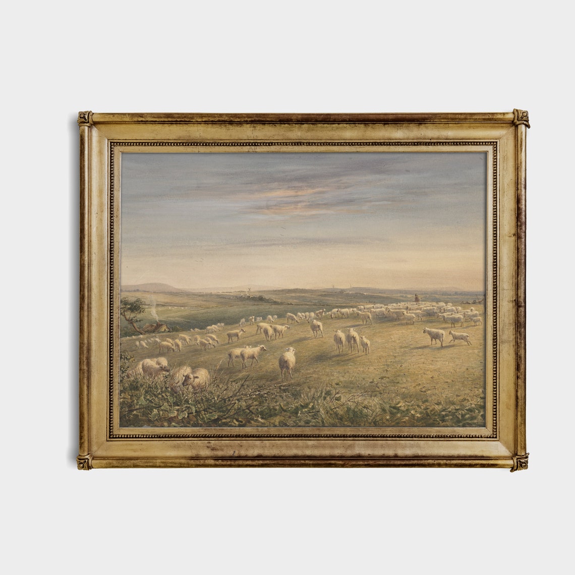Sheep Flock Grazing on Hillside with Shepherds Vintage Pastoral Poster - Image 2