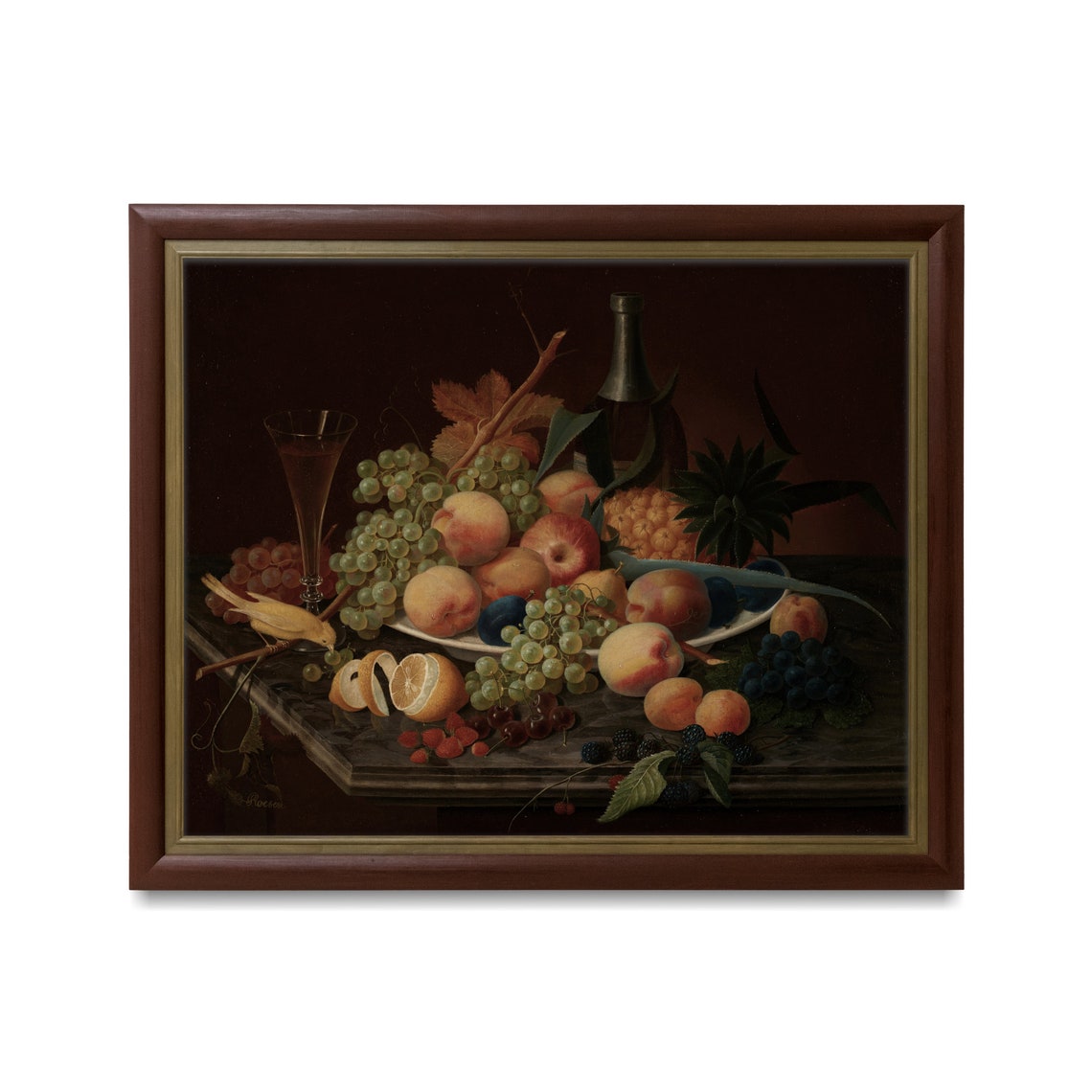 Lavish Fruit Feast with Wine and Pineapple Antique Still Life Poster - Image 4