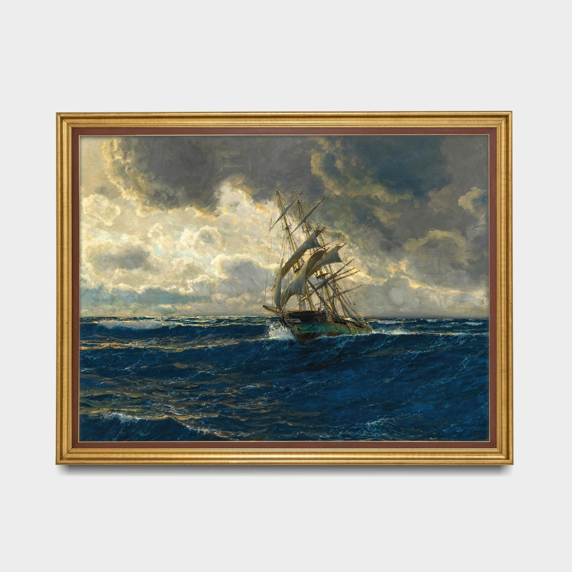 Full Rigged Bark Sailing the Deep Blue Sea Vintage Ship Poster - Image 3