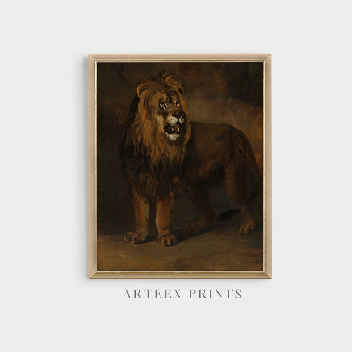 Majestic Standing Lion Antique Oil Painting Wildlife Animal Poster - Image 4