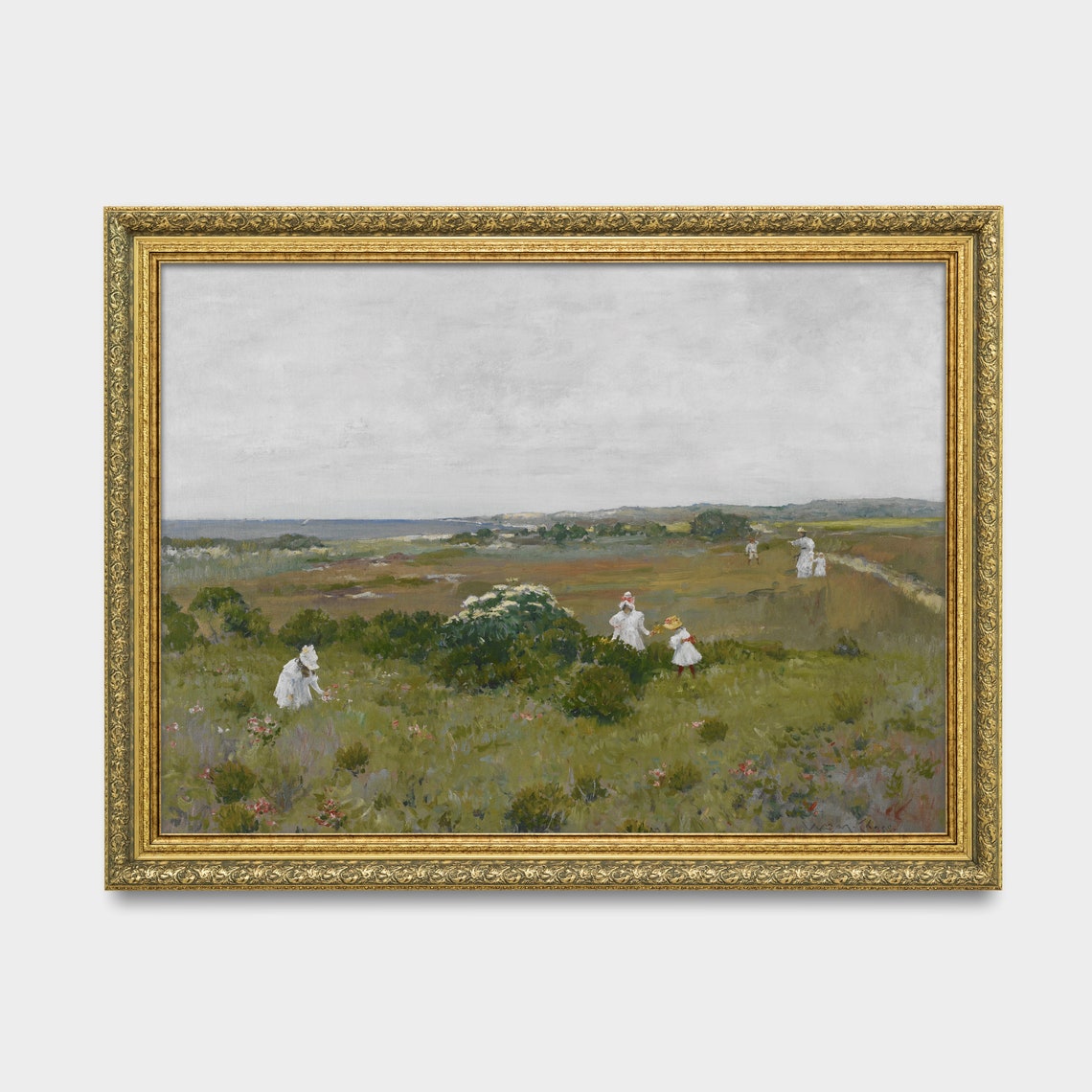 Impressionist Girls Picking Wildflowers By The Coast Art Poster - Image 2