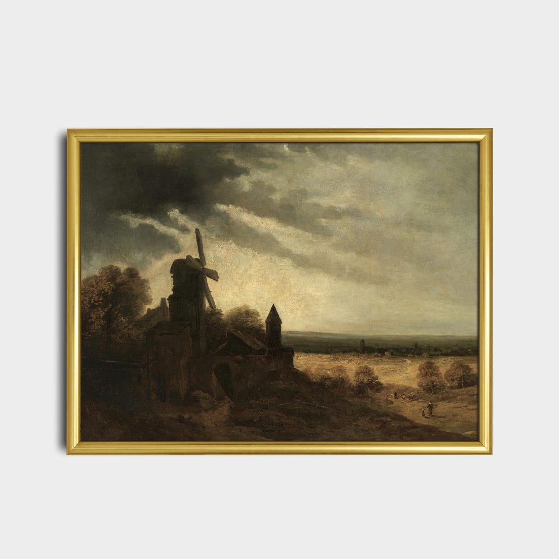 Moonlit Windmill Dark Moody Landscape Stormy Night Vintage Art Poster - Image 2