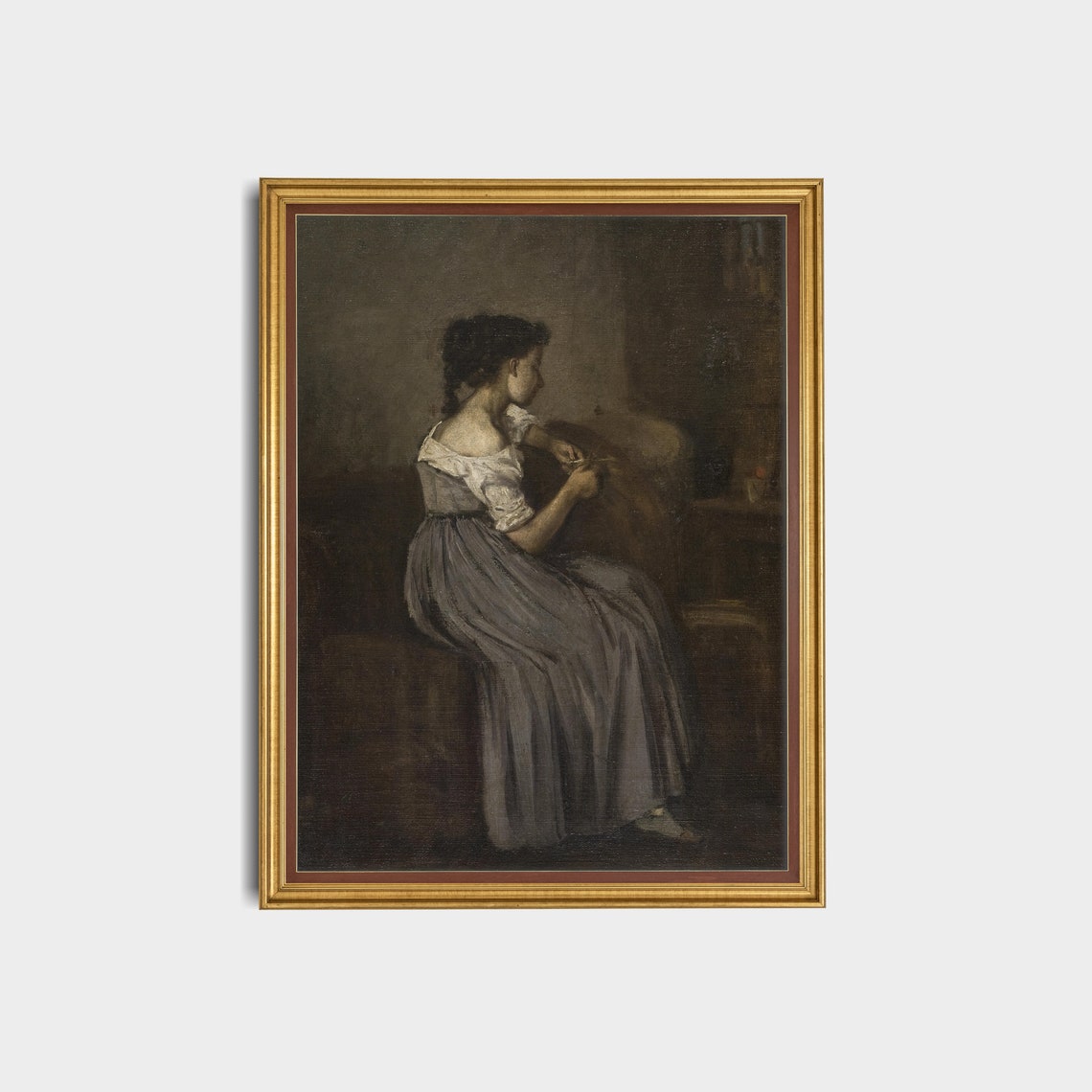 Vintage Portrait Painting Antique Woman Portrait Moody Rustic Print Wall Art Oil Painting Fine Art - Image 2