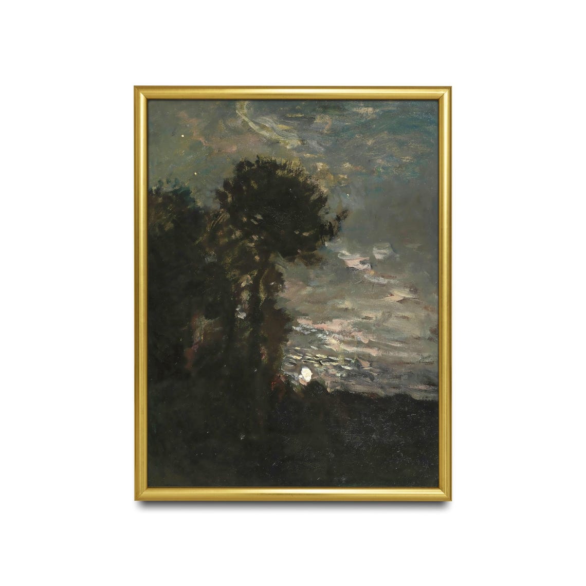 Moonlit Night over Water through Dark Trees Vertical Art Poster - Image 2