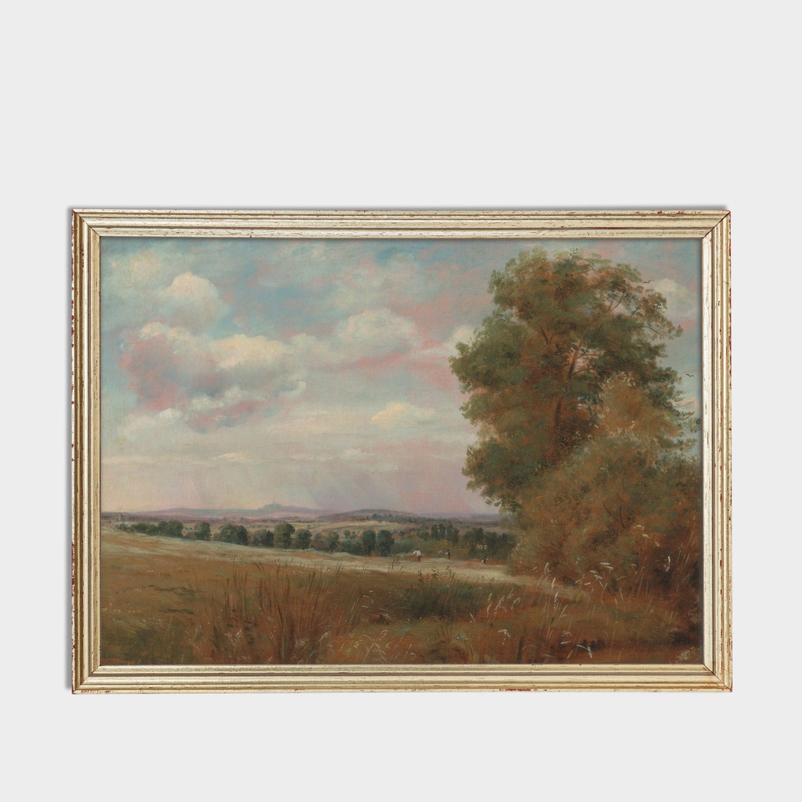 Open Meadow Golden Fields Pink Clouds Vintage Landscape Poster - Image 2