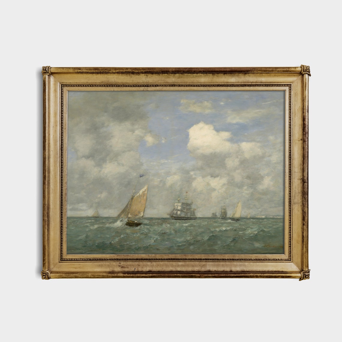 Sailing Vessels on a Choppy Sea Vintage Marine Oil Painting Poster - Image 4