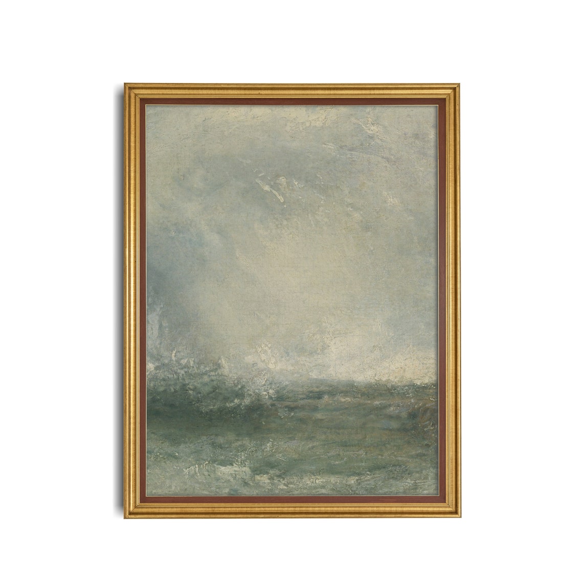 Soft Gray-Green Ocean Waves Under a Cloudy Sky Seascape Poster - Image 3
