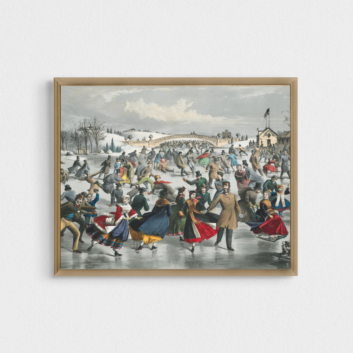 Victorian Ice Skaters at Central Park Winter 1862 Lithograph Poster - Image 3
