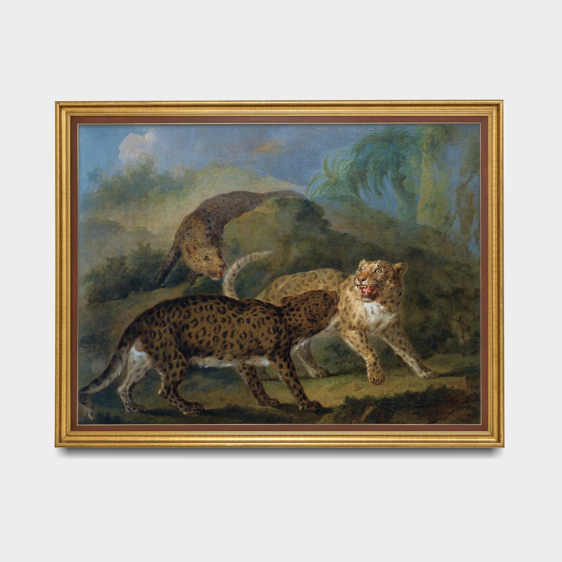 Three Leopards in a Tropical Landscape Dramatic Wildlife Poster - Image 3