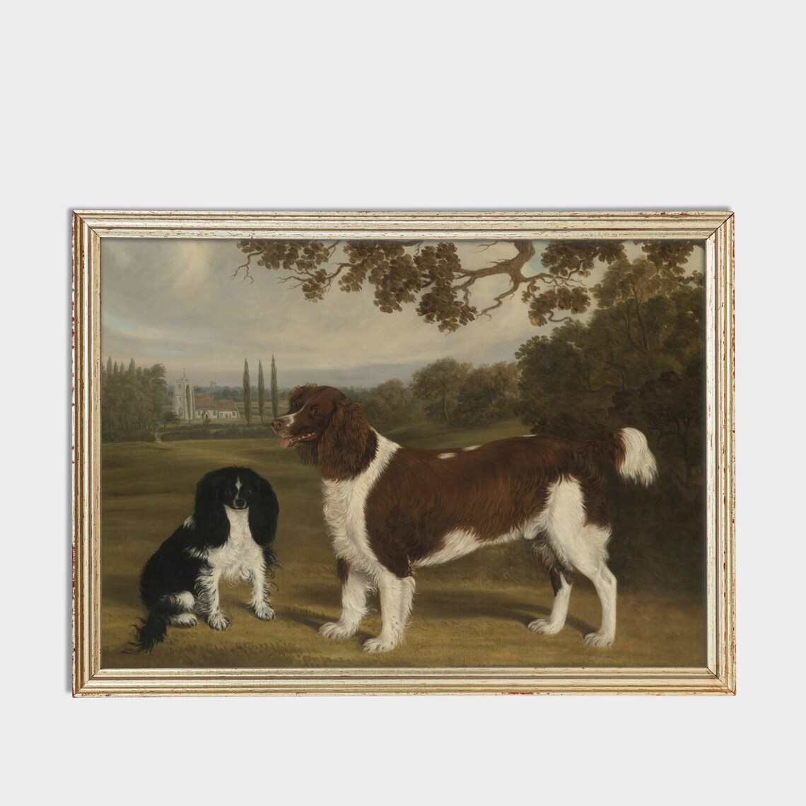 Two Spaniels in a Country Estate Landscape Antique Dog Portrait Poster - Image 2