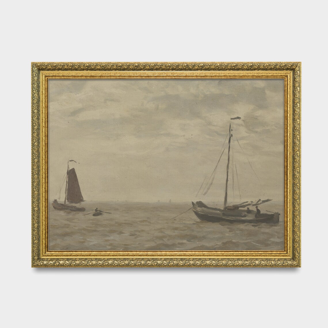 Muted Fishing Boats Grey Sea Dutch Coastal Antique Seascape Poster - Image 2