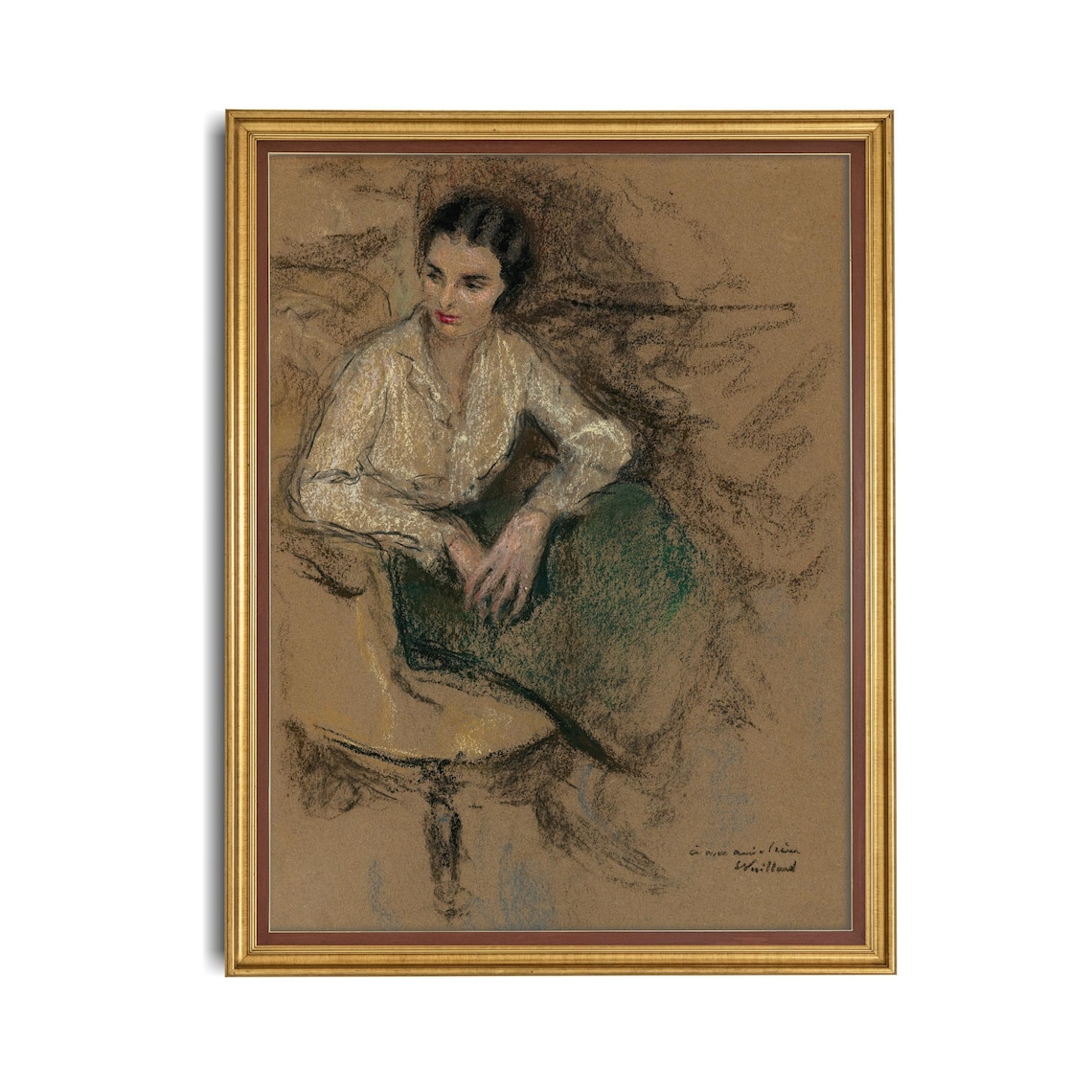 Seated Woman Charcoal Sketch Study Signed Edouard Vuillard Poster - Image 4