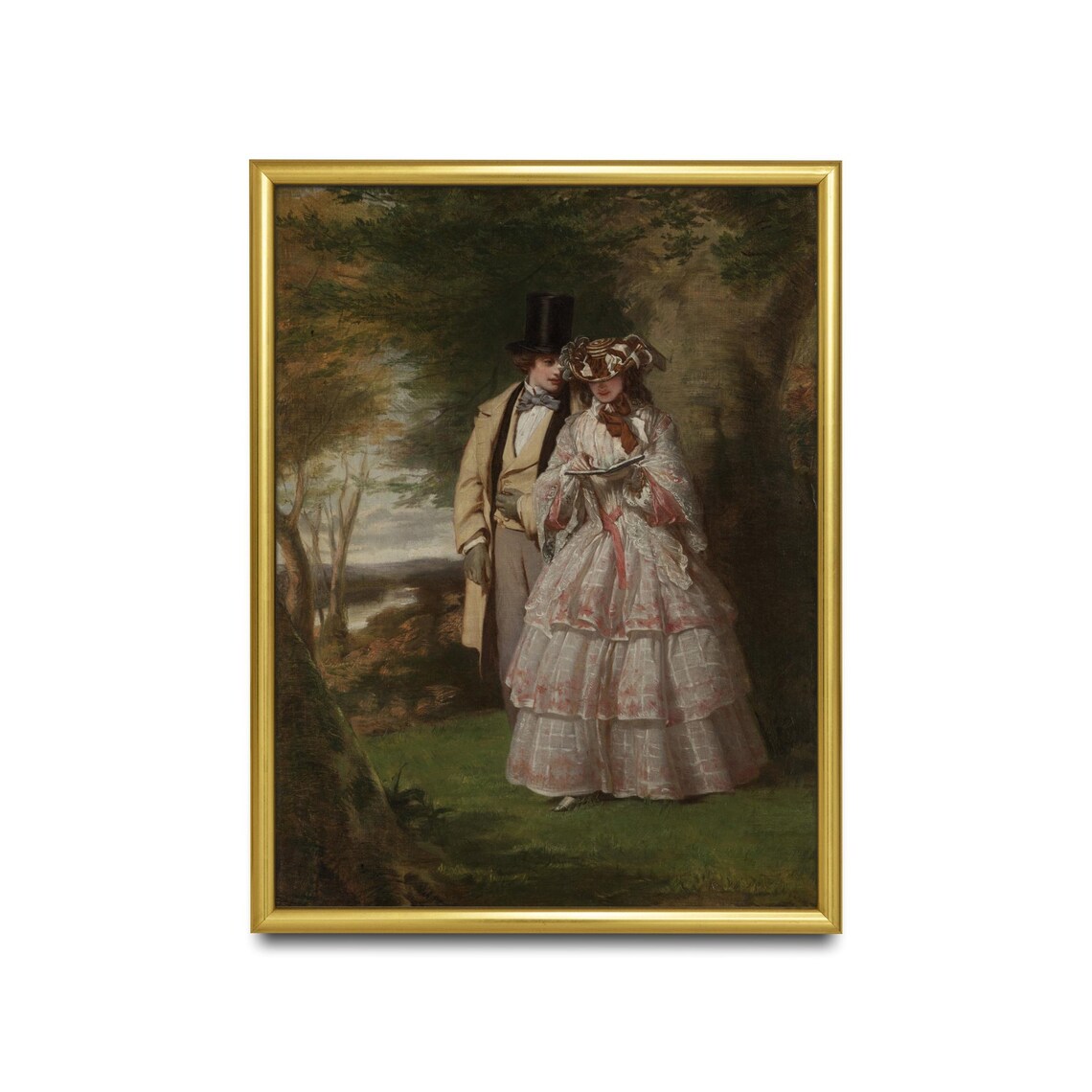 Victorian Couple Strolling in a Woodland Antique Romantic Scene Poster - Image 2