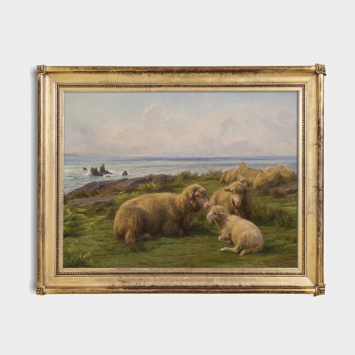 Vintage Sheep by the Sea Art Print, Rustic Landscape - Image 2