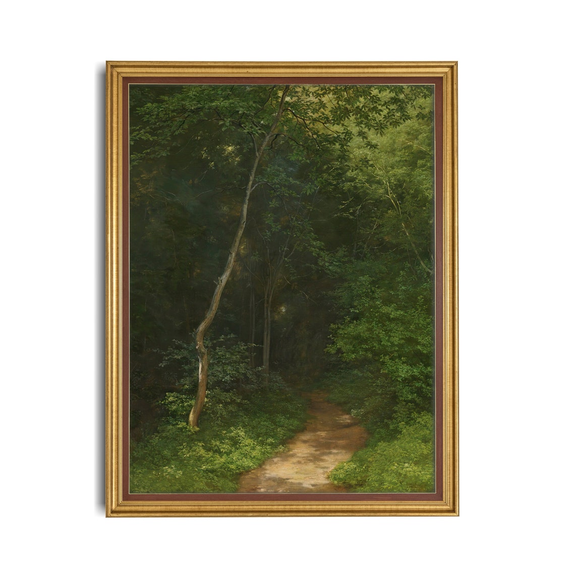 Sunlit Forest Path Winding Through Deep Green Woodland Poster - Image 2