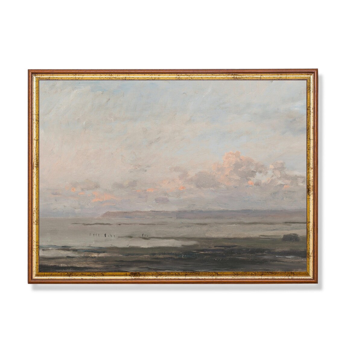 Quiet Seascape at Dusk Calm Water Vintage Coastal Painting Poster